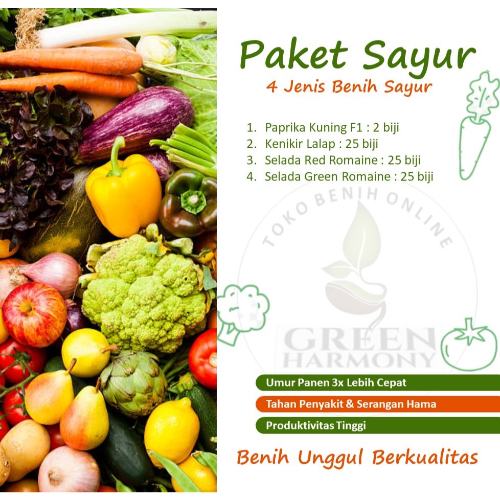 Paket Super Hemat 4 Jenis Bibit Benih Sayuran Sayur Paprika Kuning F1 Golden Kenikir Sayur Lalap Sel