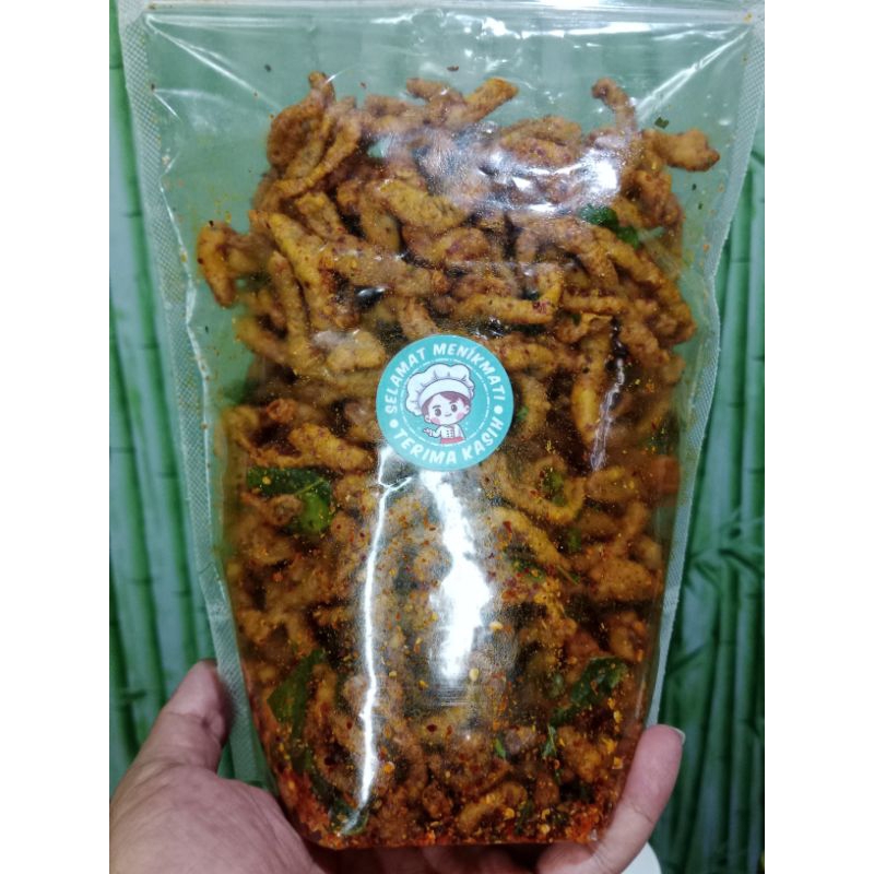 

Usus Ayam crispy Rasa Kari Pedas daun jeruk. murah dan enak. 500 gram