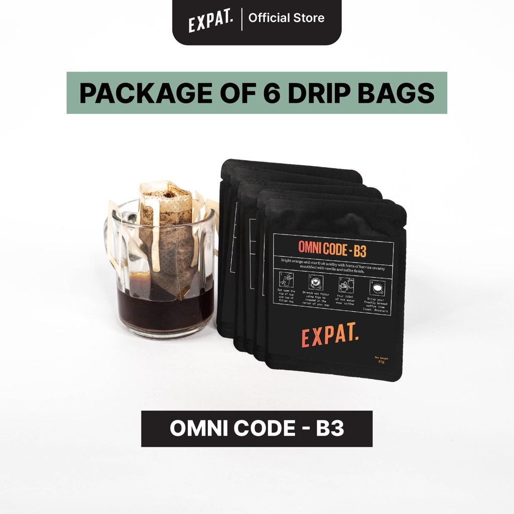 

Package of 6 Omni Code B3 Single Use Filter Coffee 10g Specialty Coffee | Drip Bag Filter Kopi | Bali Kintamani & Sumatra Aceh Gayo