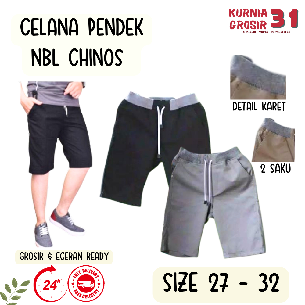 Celana Pendek Chinos Polos NBL POLOS Warna CREAM / Kolor Pria Wanita Unisex Pinggang Karet