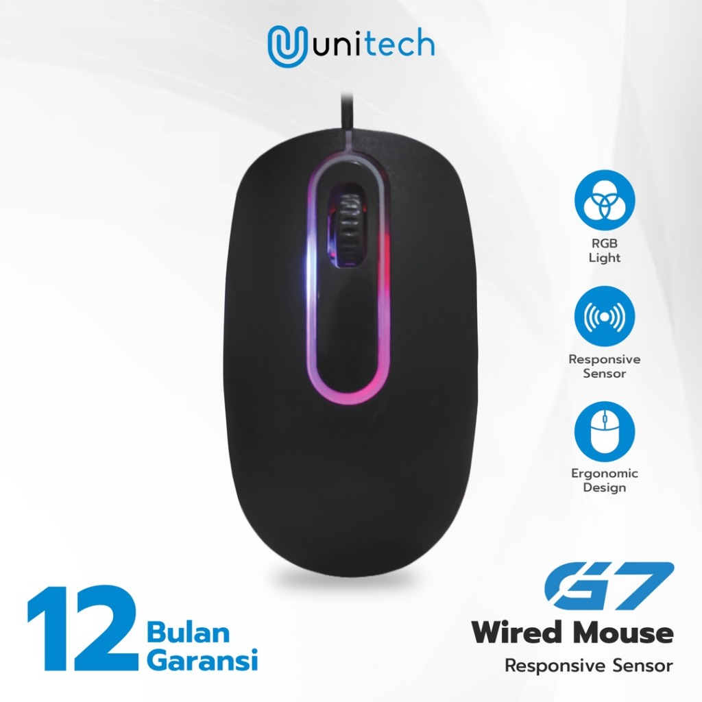 Mouse Kabel Unitech G7 RGB LED untuk Notebook Laptop PC & Laptop 1200 DPI