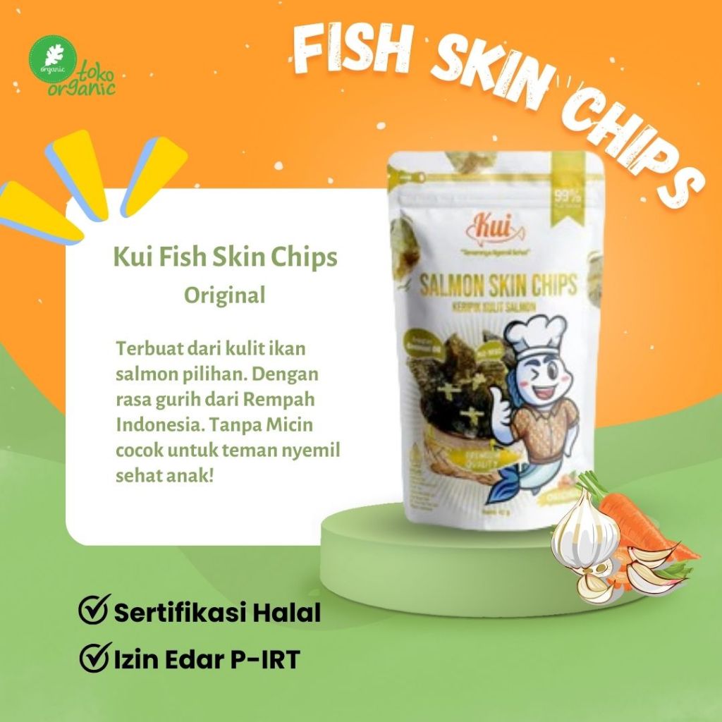 

KUI Salmon Skin Chips Cemilan Sehat Keripik Kulit Ikan Salmon Tanpa Tepung, Non MSG dan Pengawet rasa Original - 42Gr