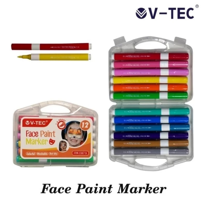 

V-TEC Face Painting Marker / Cat Lukis Wajah 12 Warna FPM 0367