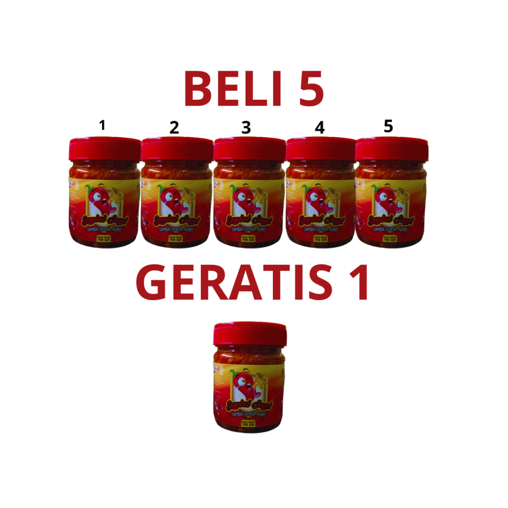 

SAMBAL JNGEK BELI 5 GRATIS 1 SAMBAL BAWANG GURIH PEDAS