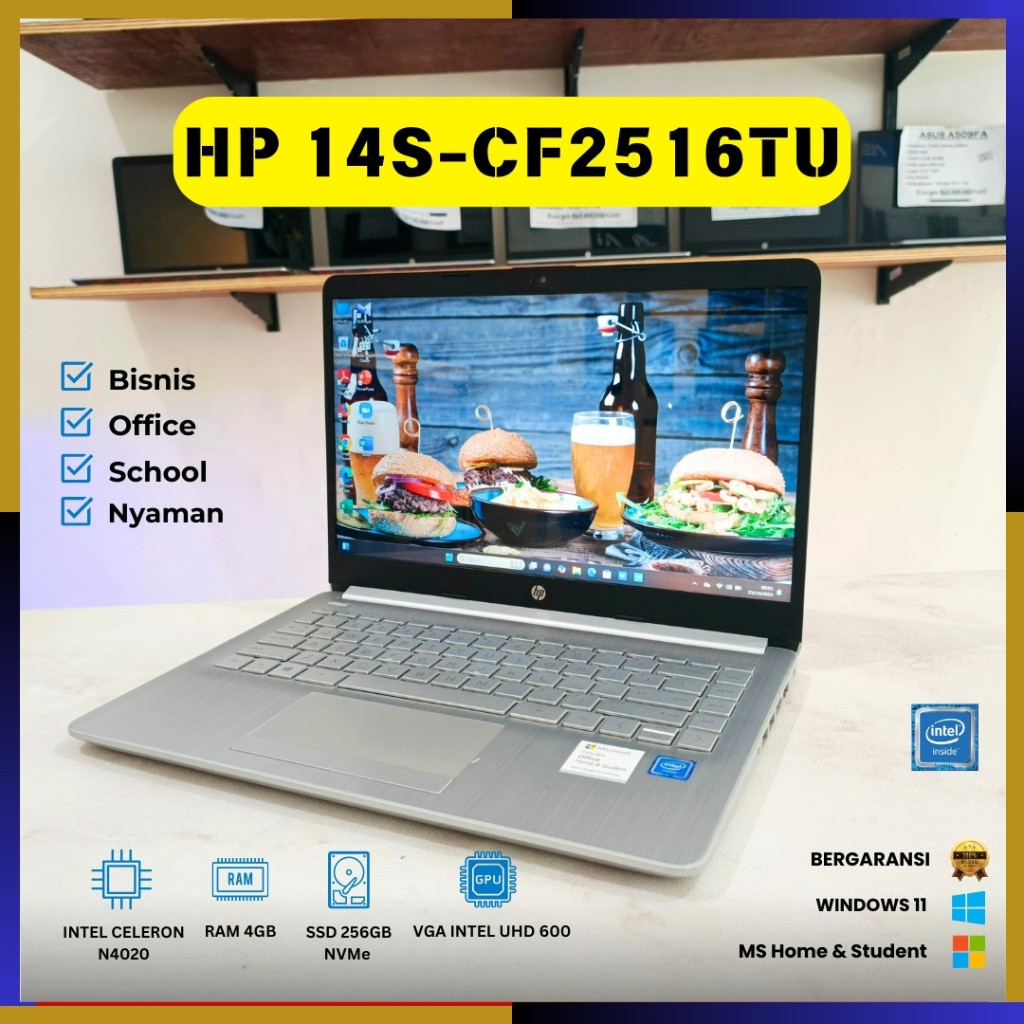 Laptop Second HP 14S-CF2516TU | RAM 4GB/SSD 256GB NVMe (Intel Celeron N4020)