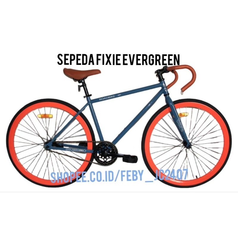 Sepeda fixie fullbike 700c Evergreen terpedo stang balap dropbar velg tinggi
