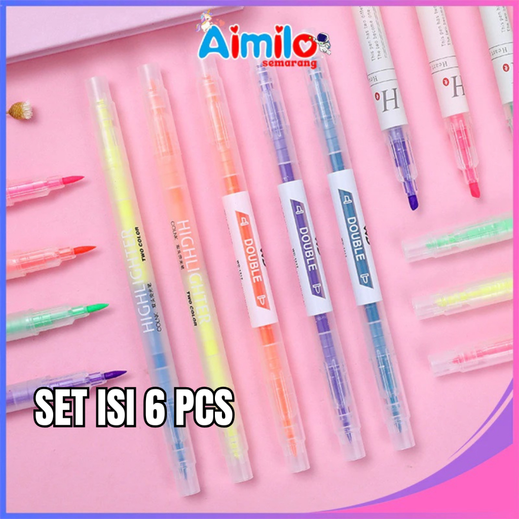 

Aimilo HIGHLIGHTER STABILO WARNA WARNI ISI 6PCS 2IN1 2 ARAH / PENSIL STABILO PANJANG WARNA 2 SISI / STABILO SET