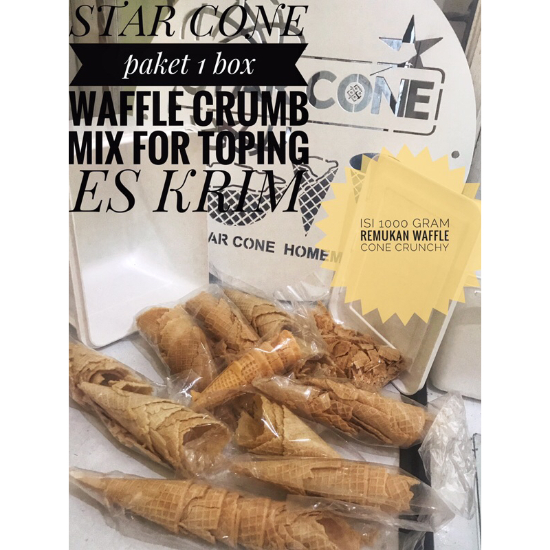 

STAR CONE paket 1box 1000 gram waffle crumb MIX PECAHAN DAN REMUKAN WAFFLE ES KRIM