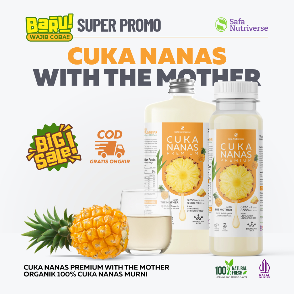 

Cuka Nanas with Mother Premium 100% Asli dengan Inang Pineapple Cider Vinegar atasi Diabetes