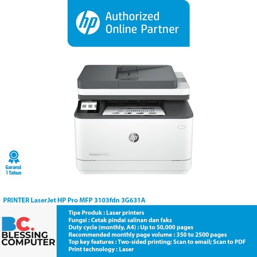 PRINTER LaserJet HP Pro MFP 3103fdn 3G631A