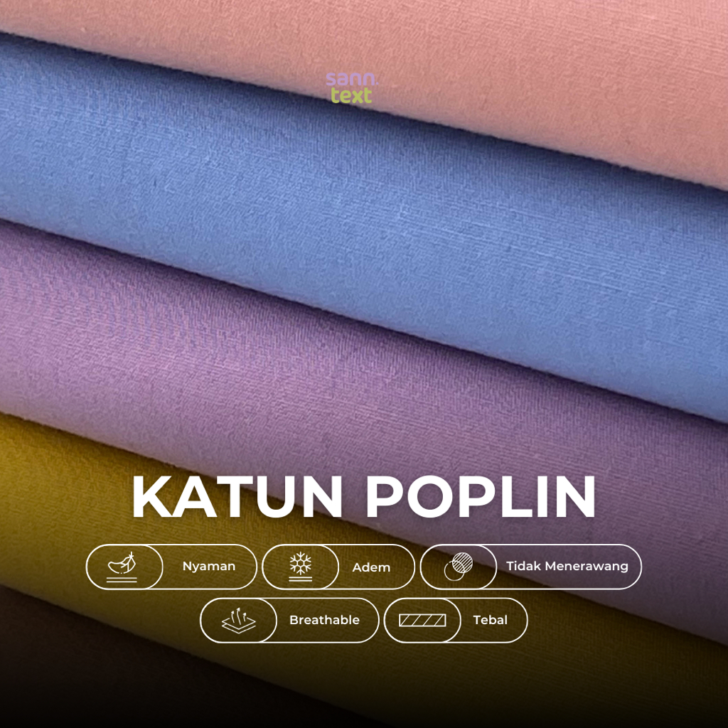 Sanntext Kain Kahatex Katun Poplin Potongan 90x150cm Per Warna