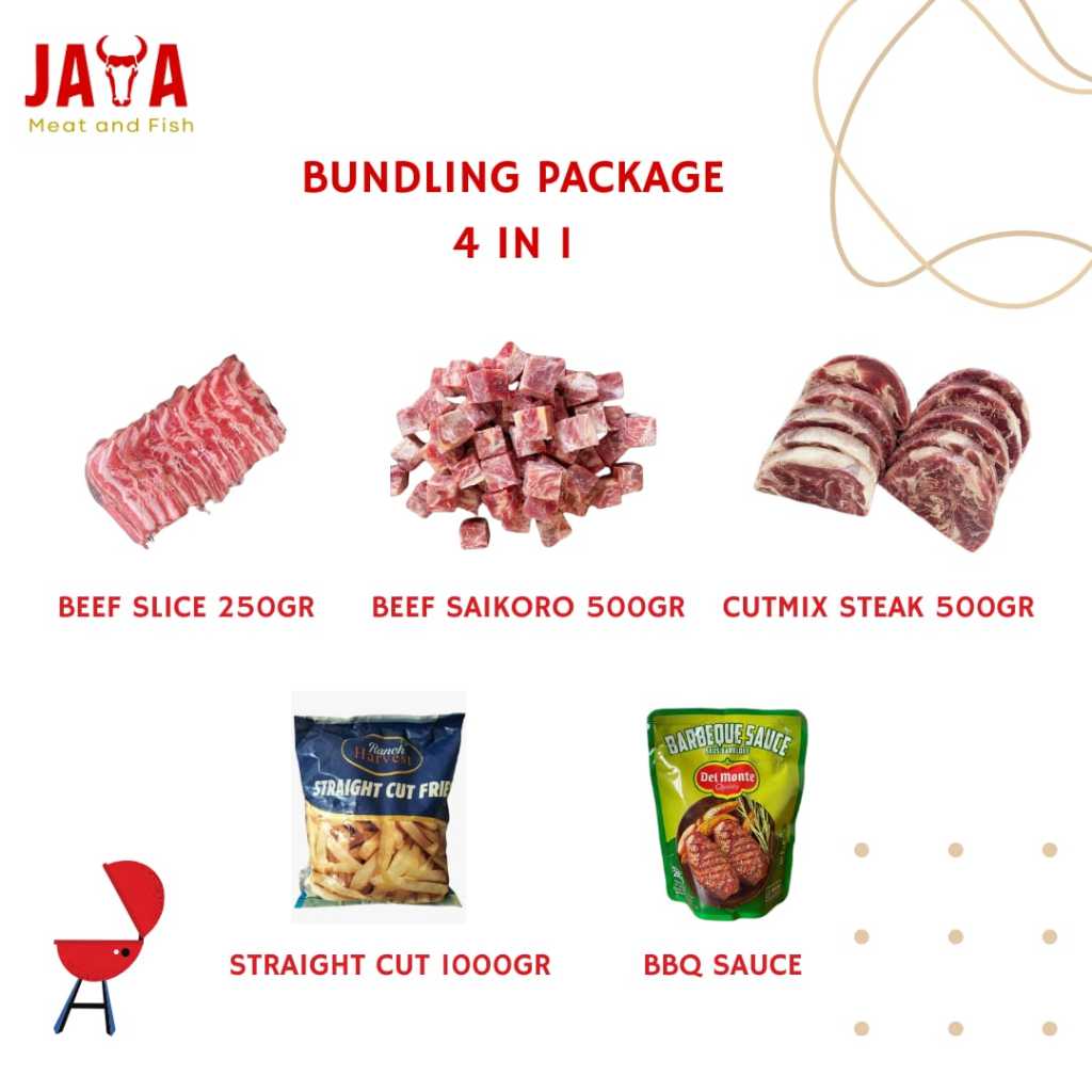 

PAKET HEMAT BUNDLING 4 IN 1 | BEEF SLICE + SAIKORO + MIX CUT + STRAIGHT CUT + BBQ SAUCE
