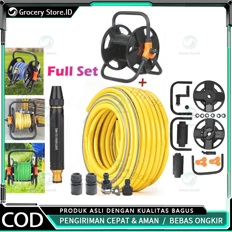 50m Gulungan Roll Selang air Portable Alat Penggulung Selang Air Taman Portable Garden Hose Reel Gul