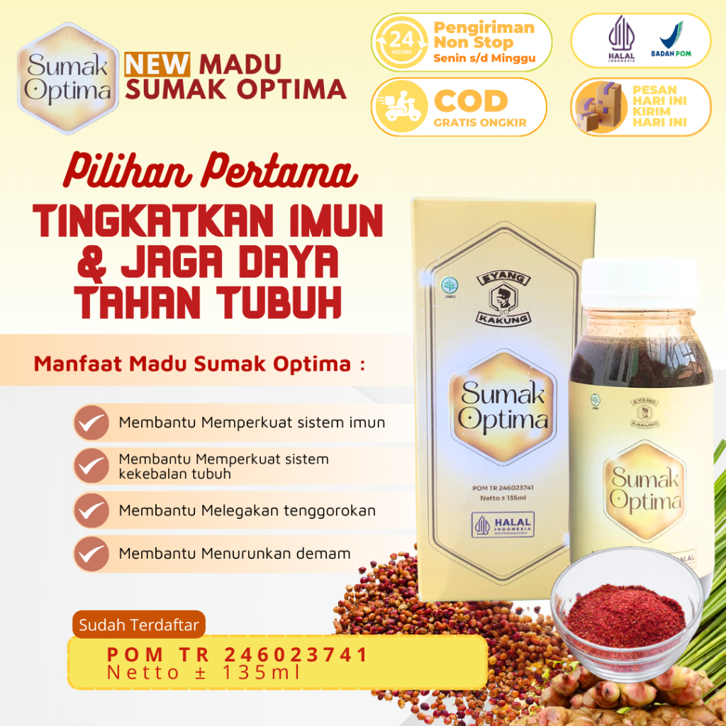 

NEW MADU SUMAK OPTIMA - Untuk Daya Tahan Imunitas Tubuh dan Lawan Anti Virus