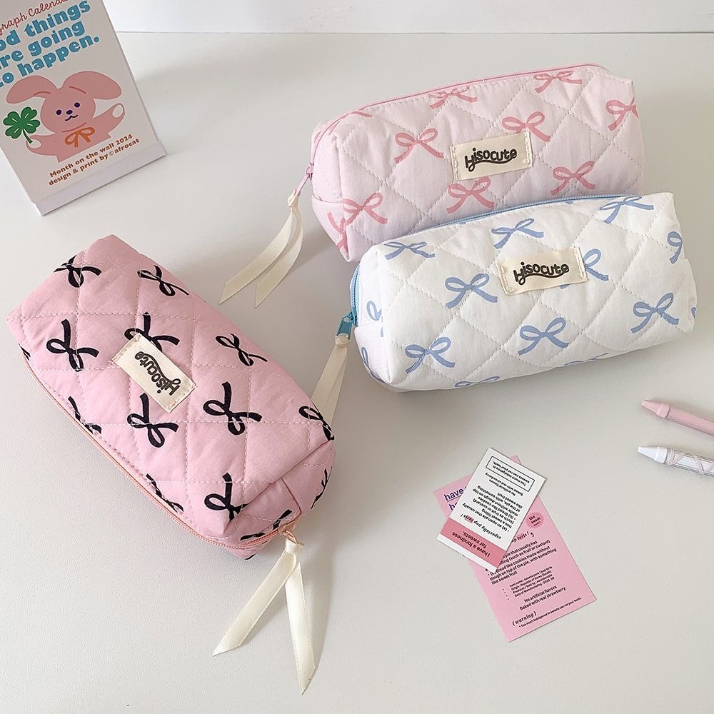 

Hisocute Girl Bow Stationery Pencil Bag Student Cloud Cartoon Pencil Storage Bag Cosmetics Toilet Bag
