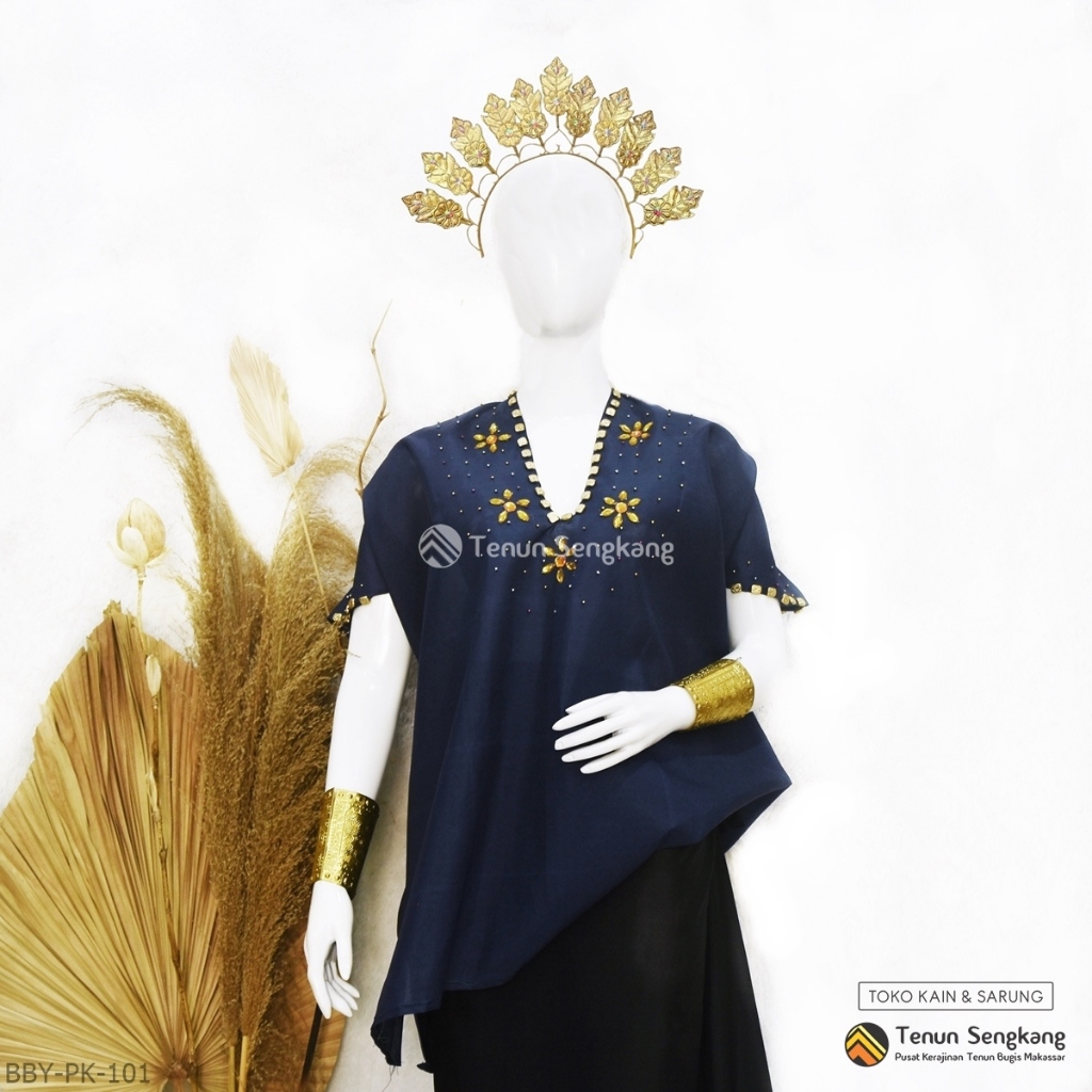 Baju Bodo Berpayet Adat Bugis Asli Lengan Pendek Biru Navy BBY-PK-101