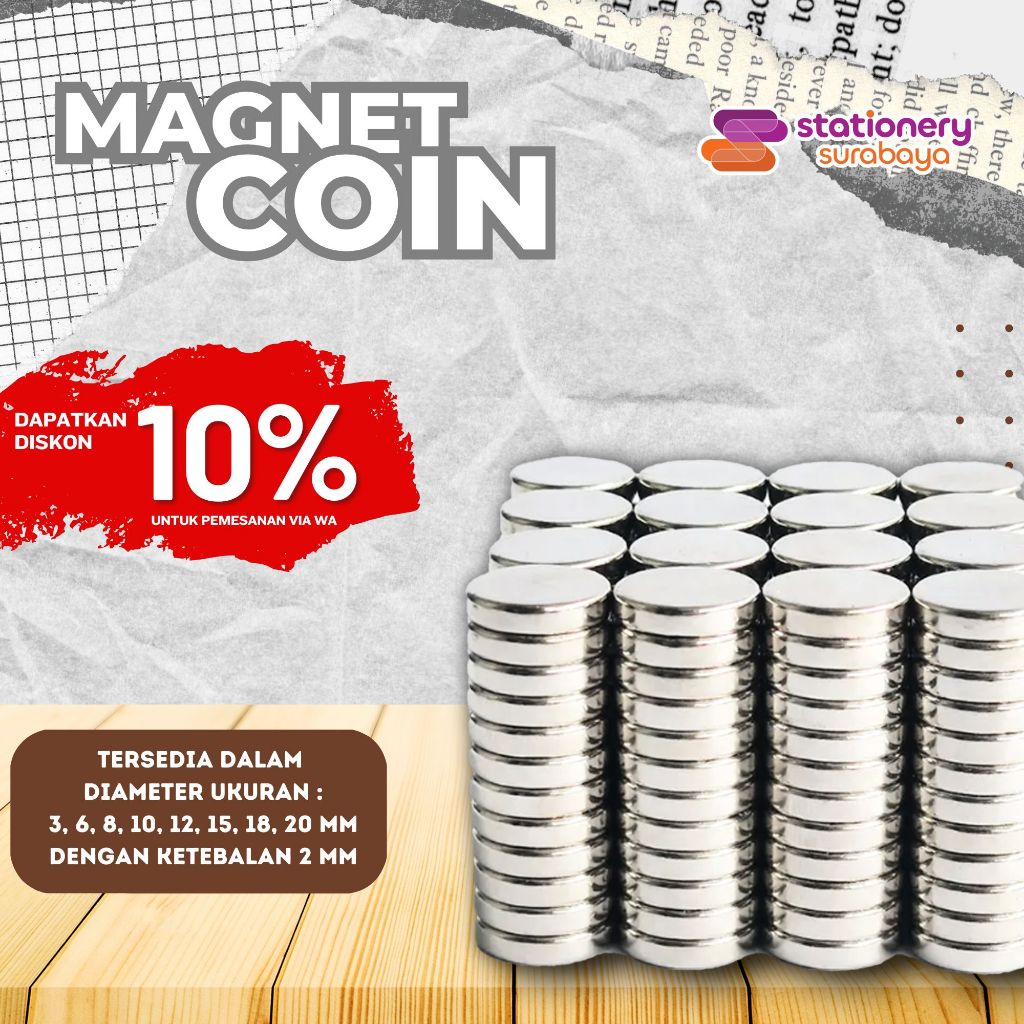 Magnet Magnit Besi Berani Neodymium Ukuran Kecil Strong Kuat Bulat Kancing Koin Chrome Ndfeb N50