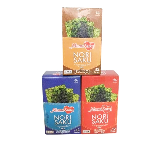 

Mamasuka Nori Saku 1 Box Isi 12 Pcs all varian / Nori Saku Ori / Nori Saku Spicy / Nori Saku BBQ