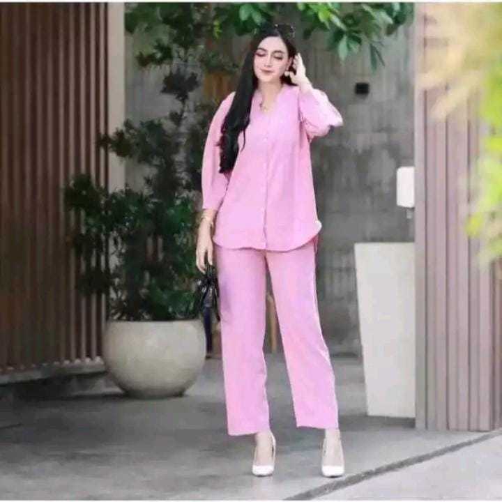 Setelan Andin Kancing Jumbo One Set Andin kancing Baju Celana full Karet Polos Jumbo Setelan Wanita 