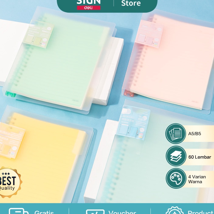 

FG2 Deli Loose Leaf Book Binder A5B5 Isi 6 Halaman Cover Transparan Warna Pastel QHA56 QHB56