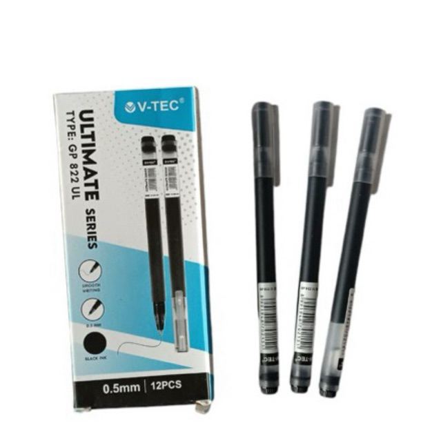 

12Pcs Pulpen Gel Ultimate Series Vtec Pen Pena Hitam GP-822