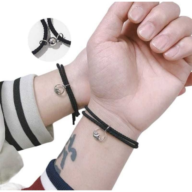 Gelang Couple Magnet Polos (1 Pasang Gelang Tali Korea 2mm Hitam+Magnet ... 2Pcs Gelang