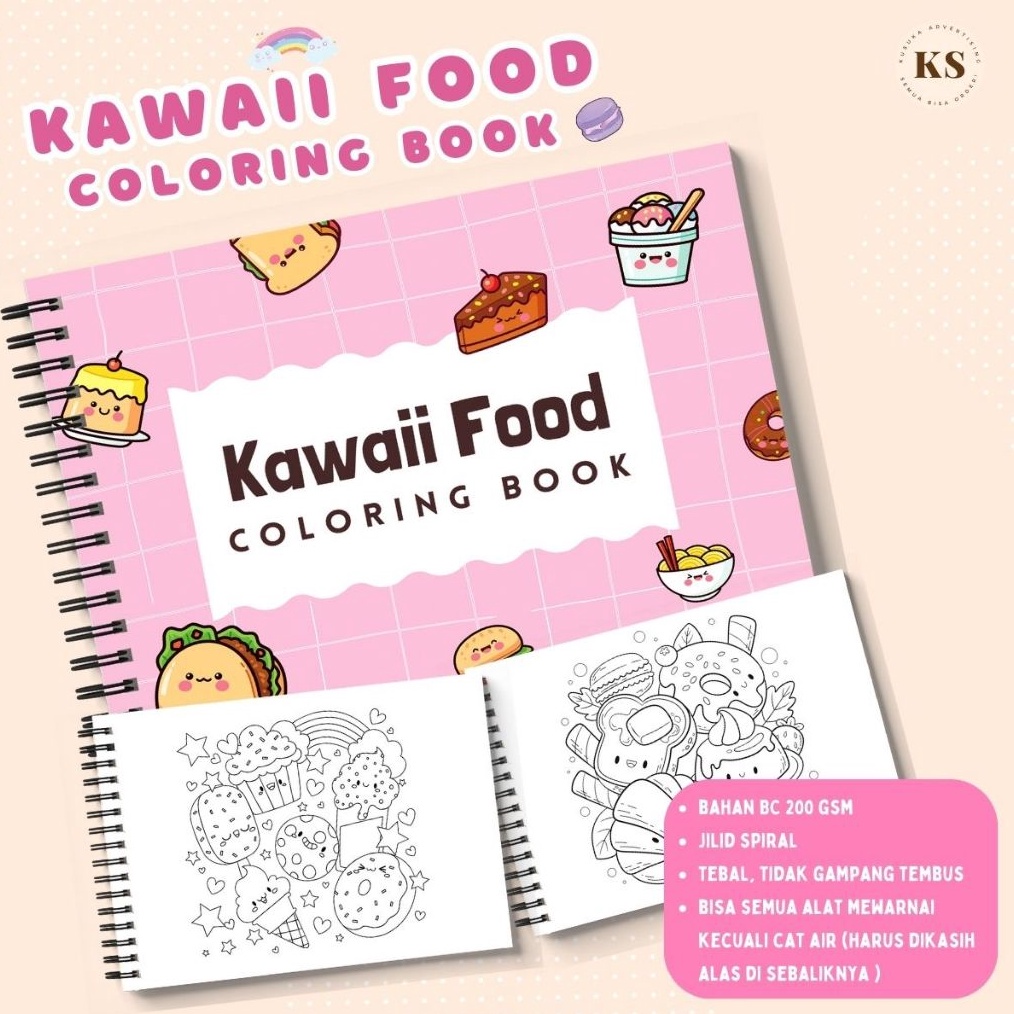 

ART U4X7 Kawaii Food Cozy Coloring Book Relaxing Activity Buku Mewarnai Remaja Dewasa Aesthetic Kertas Tebal
