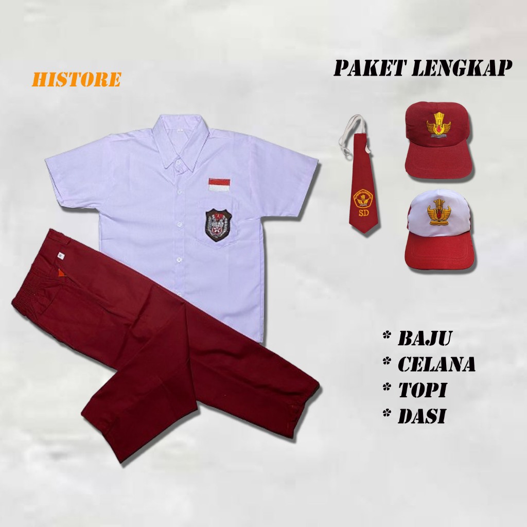 Seragam sekelah SD lengan pendek anak laki-laki / Baju SD Putih pendek / seragam sekolah Merah putih