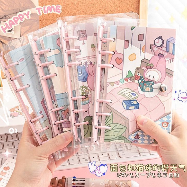 

HJ6 Buku binder A6 Buku 1 lembar lucu Korean style spiral notebook PVC clear cover 6 ring Buku catatan isi ulang looseleaf Akaun tangan transparan Buku rekening tangan Daily planner DIY scrapbook Cute peach rabbit Jurnal wisatawan