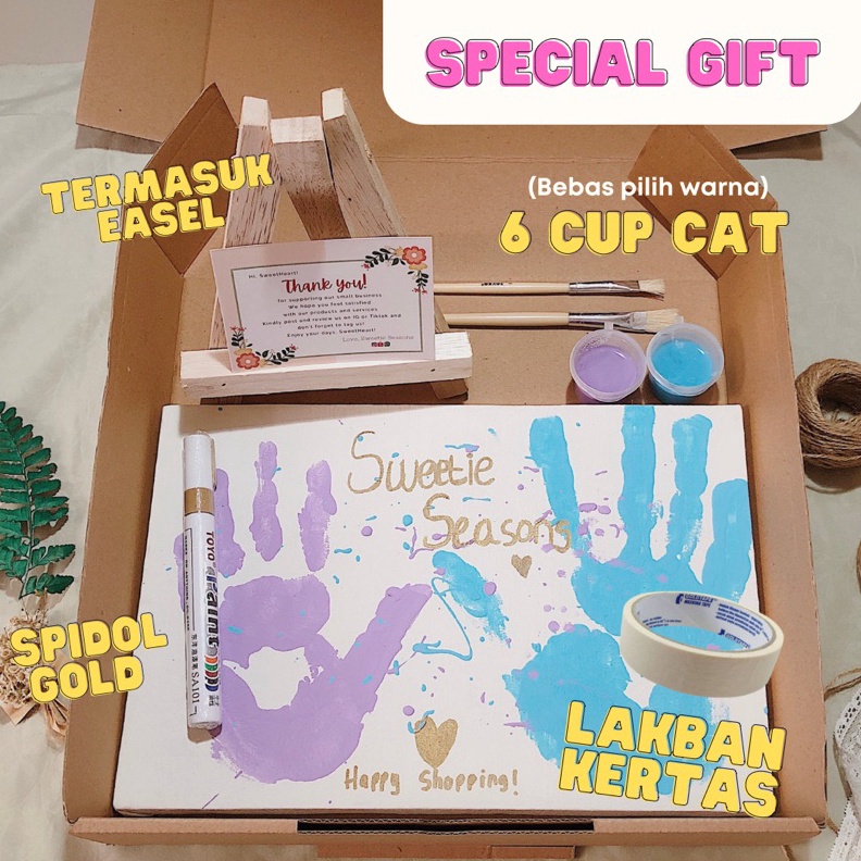

ART P4E8 TERMASUK EASEL DIY Handprint Painting Kit by Sweetie Seasons Canvas Lukis Set Easel Lukisan