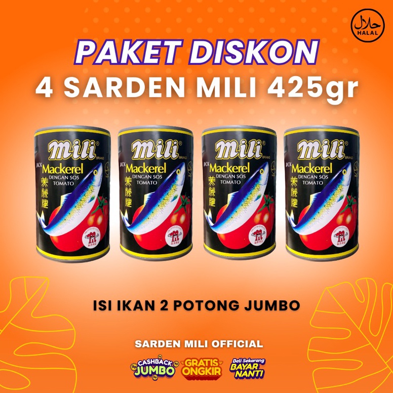 

Lariza Paket Diskon 4 Kaleng Sarden Mili Besar ISI IKAN 2 POTONG JUMBO KUALITAS No 1 Exp 227