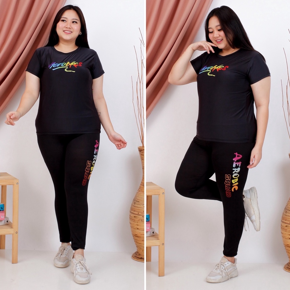 Promo Spesial Stelan Senam Jumbo Size Aerobic Pelangi Panjang  Stelan Baju Senam Jumbo Wanita