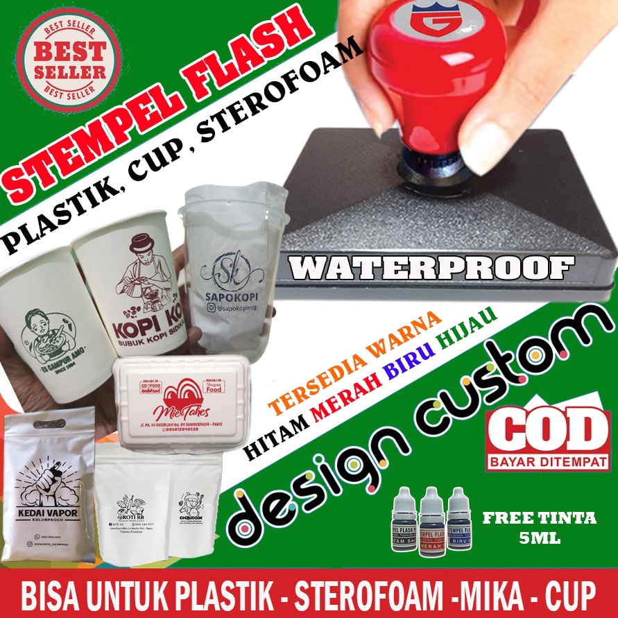

ART Y2M9 Stempel Flash Plastik Gelas Cup Sterofoam Mika Tinta Permanen Waterproof Free Tinta