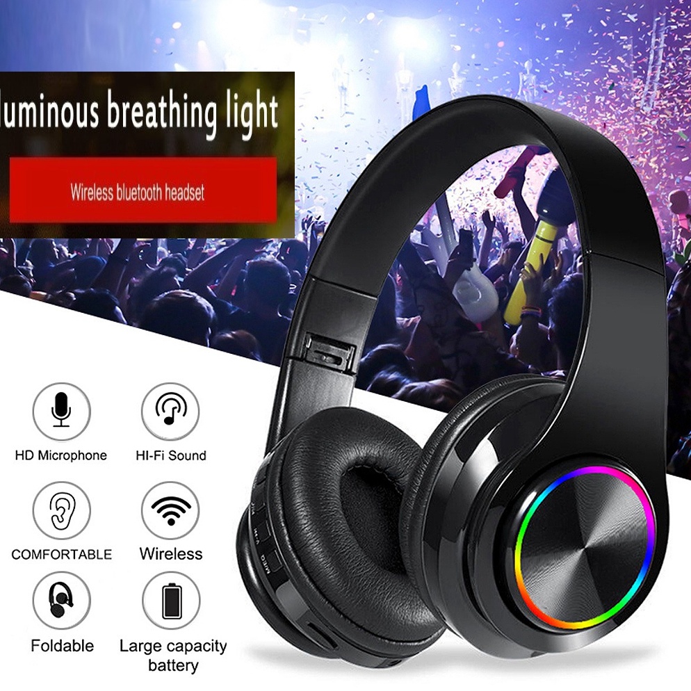 Big Sale B39 Wireless Headset Bando LED Bluetooth Headphone HiFi Bass Music