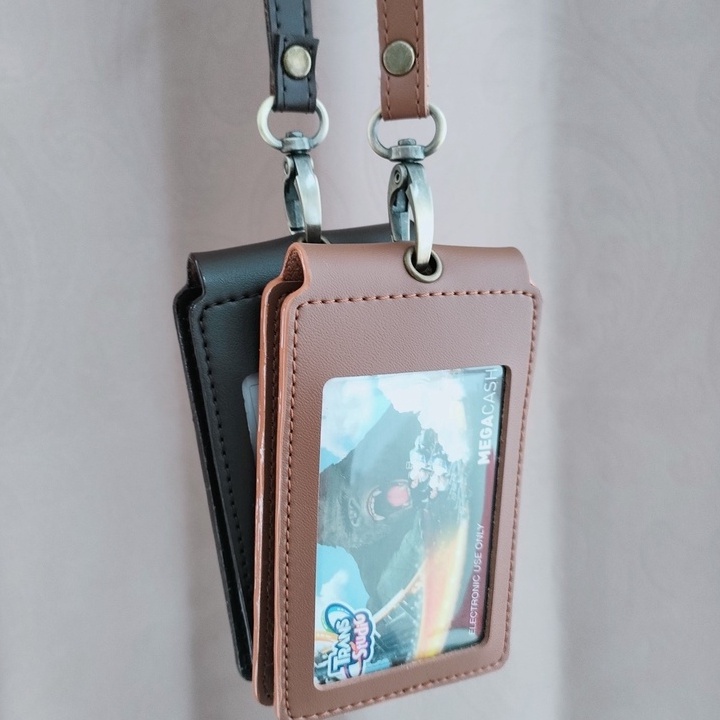 

Termurah Id Card name tag kulit Holder Double Flip Magnet kekan