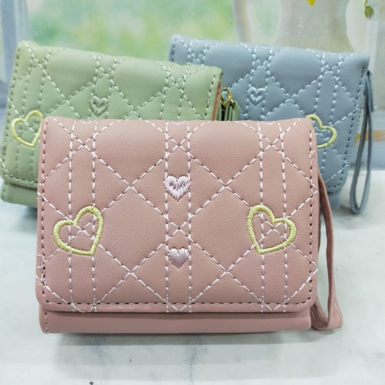 Harga Murah COD DOMPET WANITA LIPAT RESLETING BORDIR KOREA DOMPET KECIL WANITA FOREVER YOUNG LIPAT 3