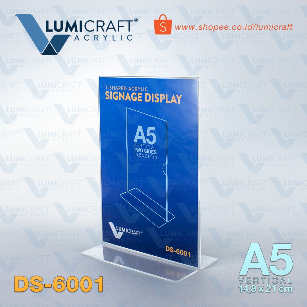 

KODE O64F Tent Card Acrylic model T Display Akrilik ukuran A5 Vertikal Lumicraft DS61