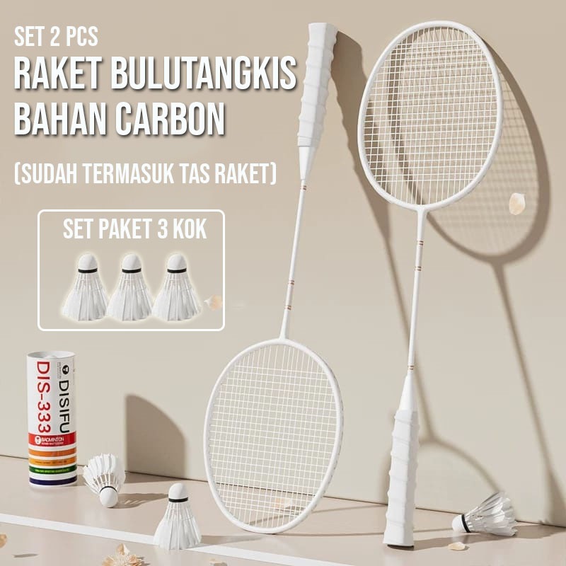 2 PCS Raket Bulu Tangkis Raket Badminton Tunggal/ Raket Badminton 2 pcs Raket Profesional Karbon