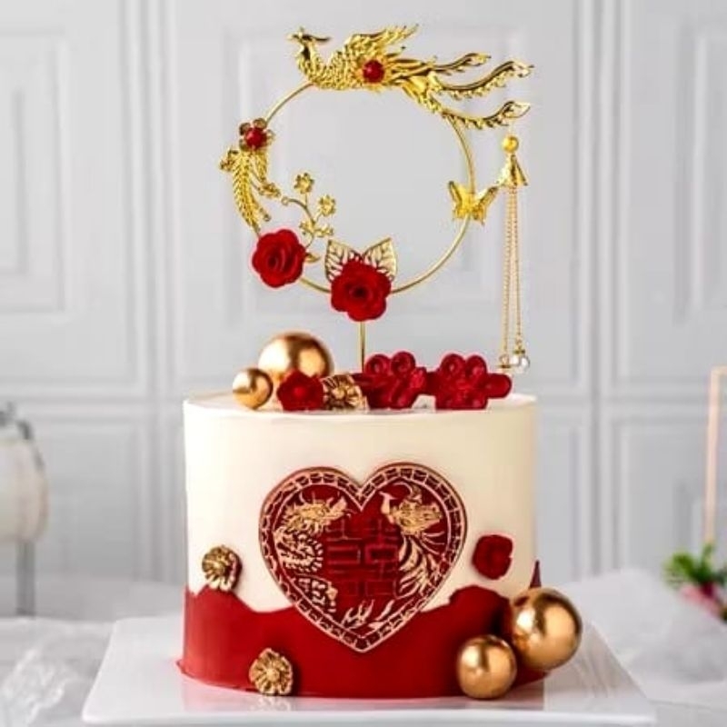 {MY} PAJANGAN KUE WEDDING SANGJIT CHINESE PHOENIX GOLD / HIASAN KUE ULANG TAHUN PHOENIX BURUNG BUNGA