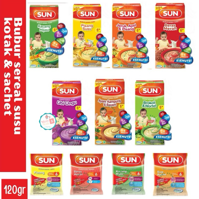 SUN Bubur Sereal Susu Kotak dan Sachet 120gr | SUN Bubur Cereal 120 gr | SUN Bubur MPASI Bayi 6+