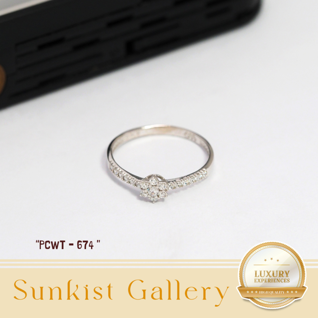 CINCIN WANITA EMAS PUTIH ASLI MODEL BUNGA FULL PERMATA MEWAH EMAS MUDA KADAR 375 (8K) KODE PCWT 674