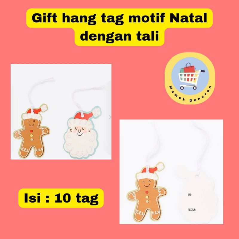 

Gift hang tag character diecut motif Natal Christmas dengan Tali isi 10 pcs tag