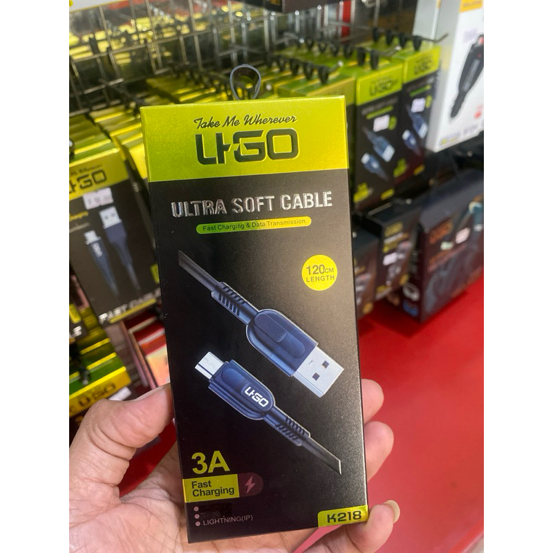 KABEL DATA UGO K218 FAST CHARGING 3A MICRO DAN LIGHTNING 1 METER