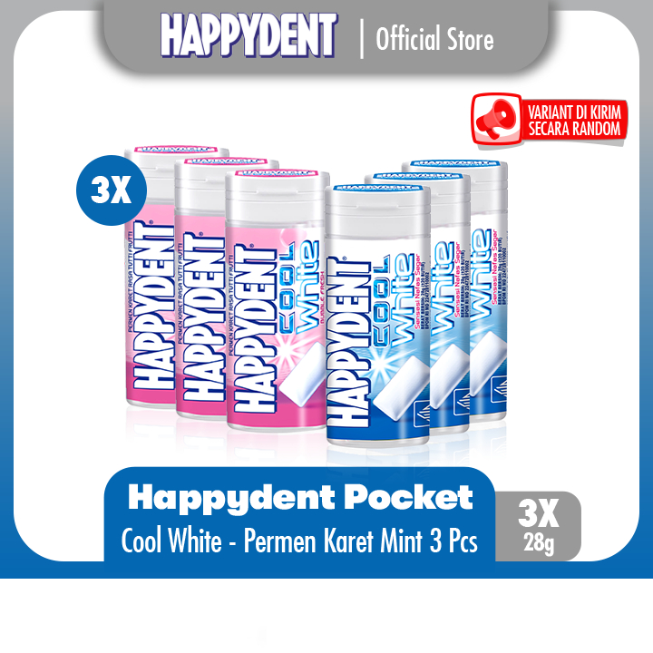 

Happydent Cool White Pocket Bottle 28g - Permen Karet Rasa Mint (3 Bottles)