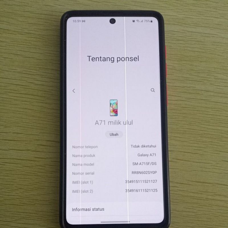 Samsung a71 seken mulus minus garis 2 sentuh normal bodi mulus kunci sidik jari layar bisa. ada Nfc 