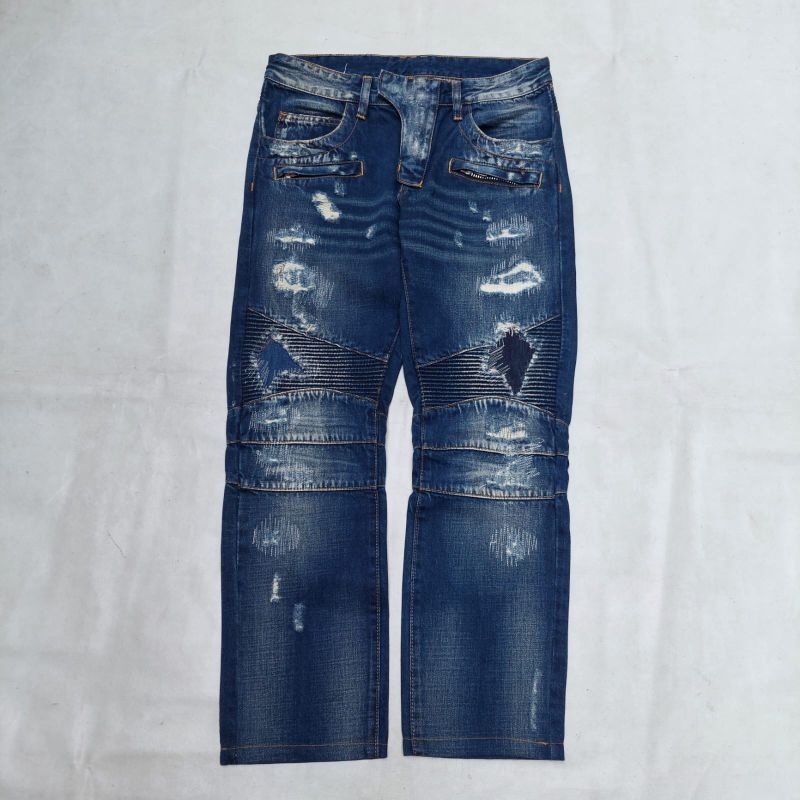 Celana jeans bikers pria, Balmain Paris