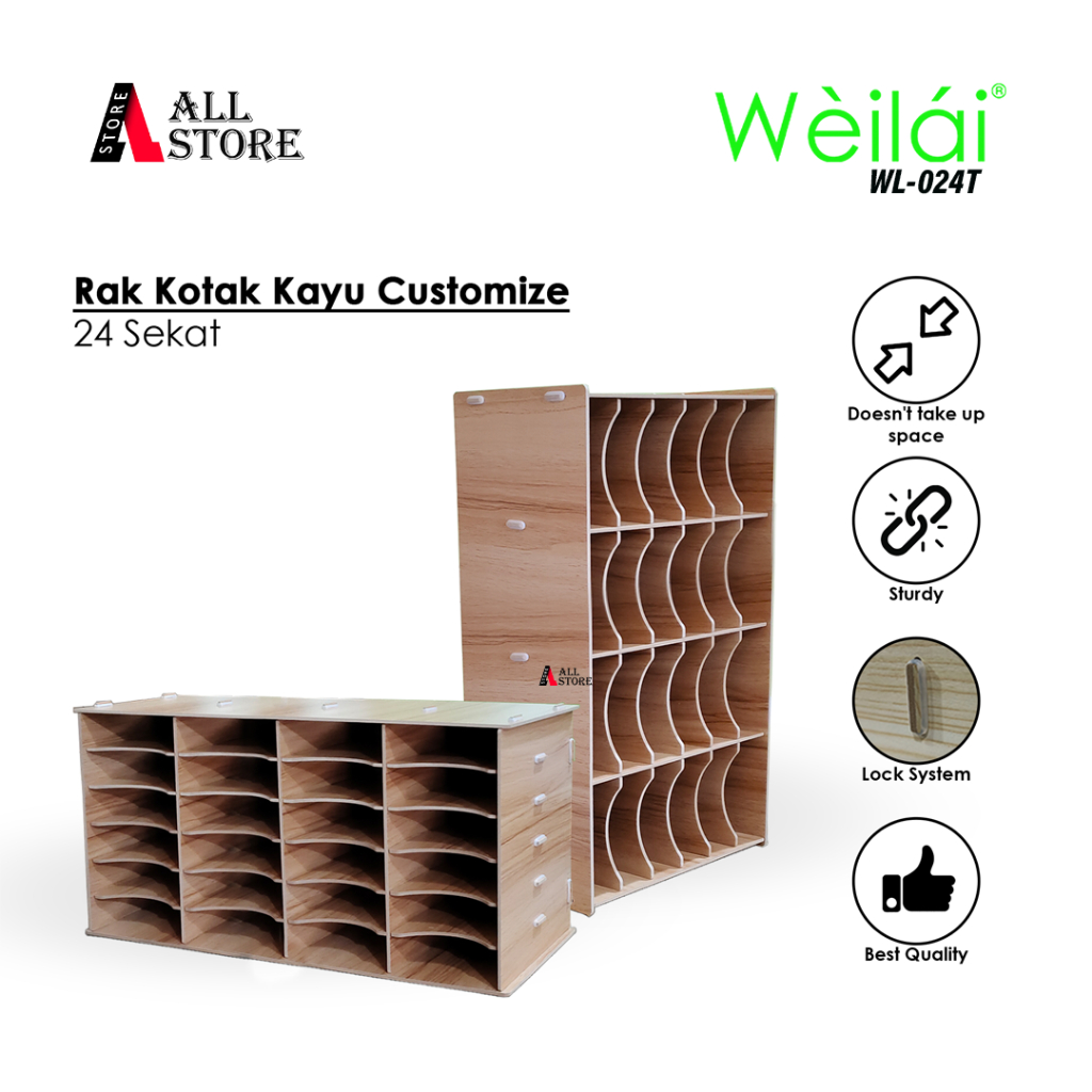 Weilai WL-024T Rak Kotak Kayu Sparepart HP - Rak Multifungsi - Rak Serbaguna 24 Sekat Kotak Original