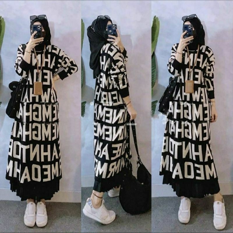 REALPICT Baju Atasan Muslim Wanita / Tunik Muslimah / Tunik Wanita Rajut Import/Long tunik Jumbo/Dre