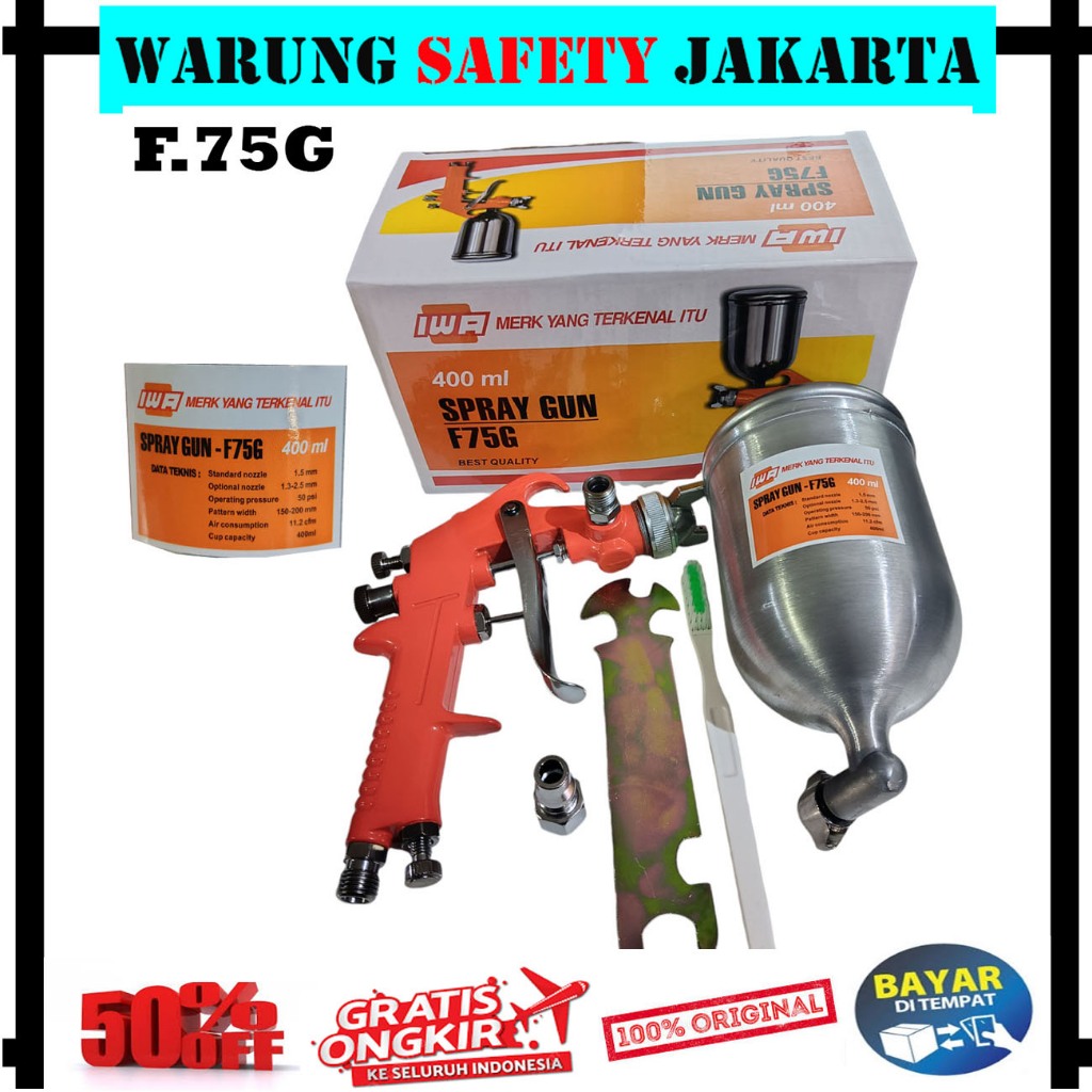 SAGOLA IWA Spray Gun Spet Cat Angin Mesin Kompresor F75 Tabung Atas 400ml ORI