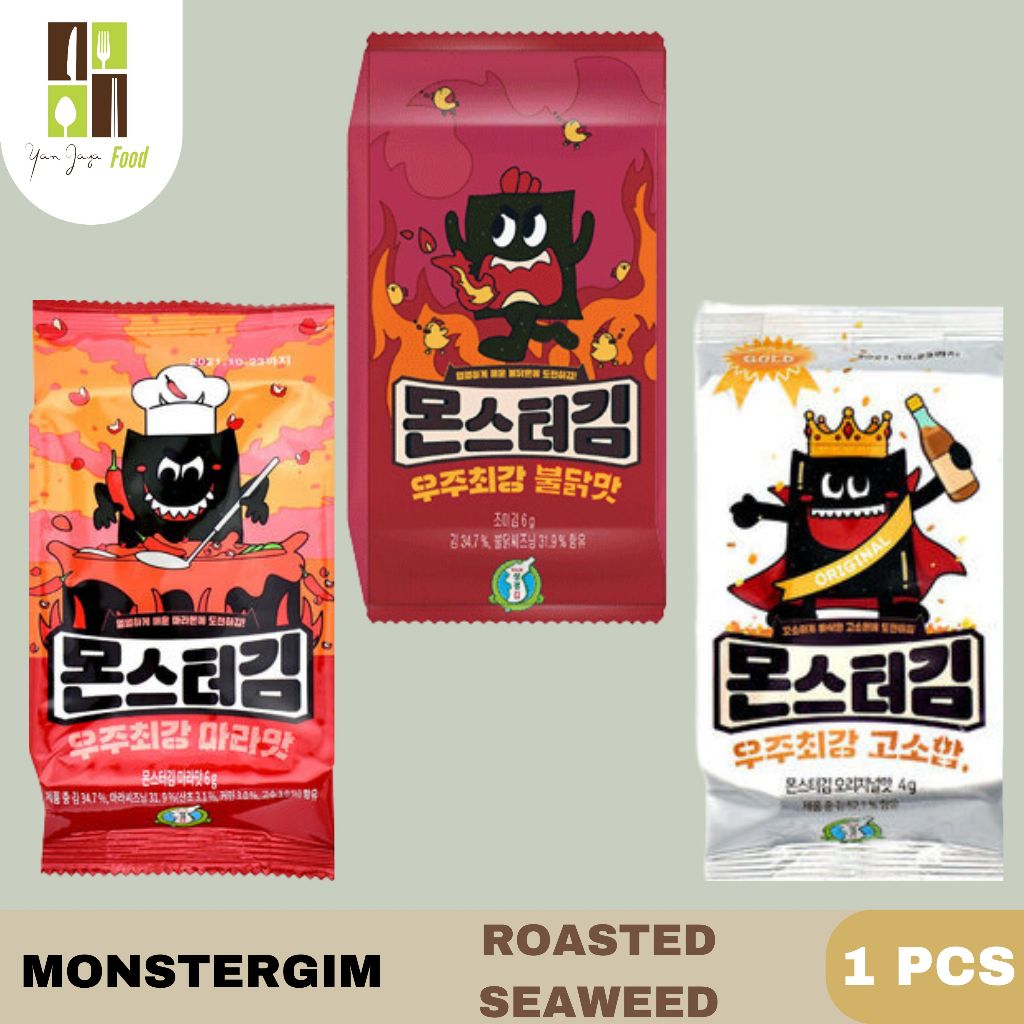 

Monster gim Roasted Seaweed / Snack Rumput Laut / Hot & Spicy Buldak / Mala Spicy Pepper / Seaweed Oil Sung Gyung [1 PCS]